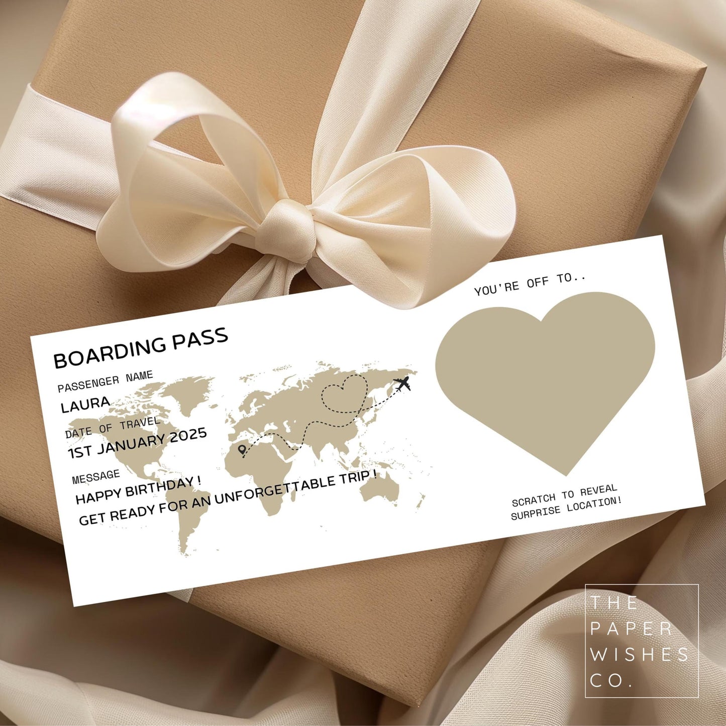 Personalised holiday boarding pass, scratch to reveal surprise, holiday birthday gift, scratch card destination reveal