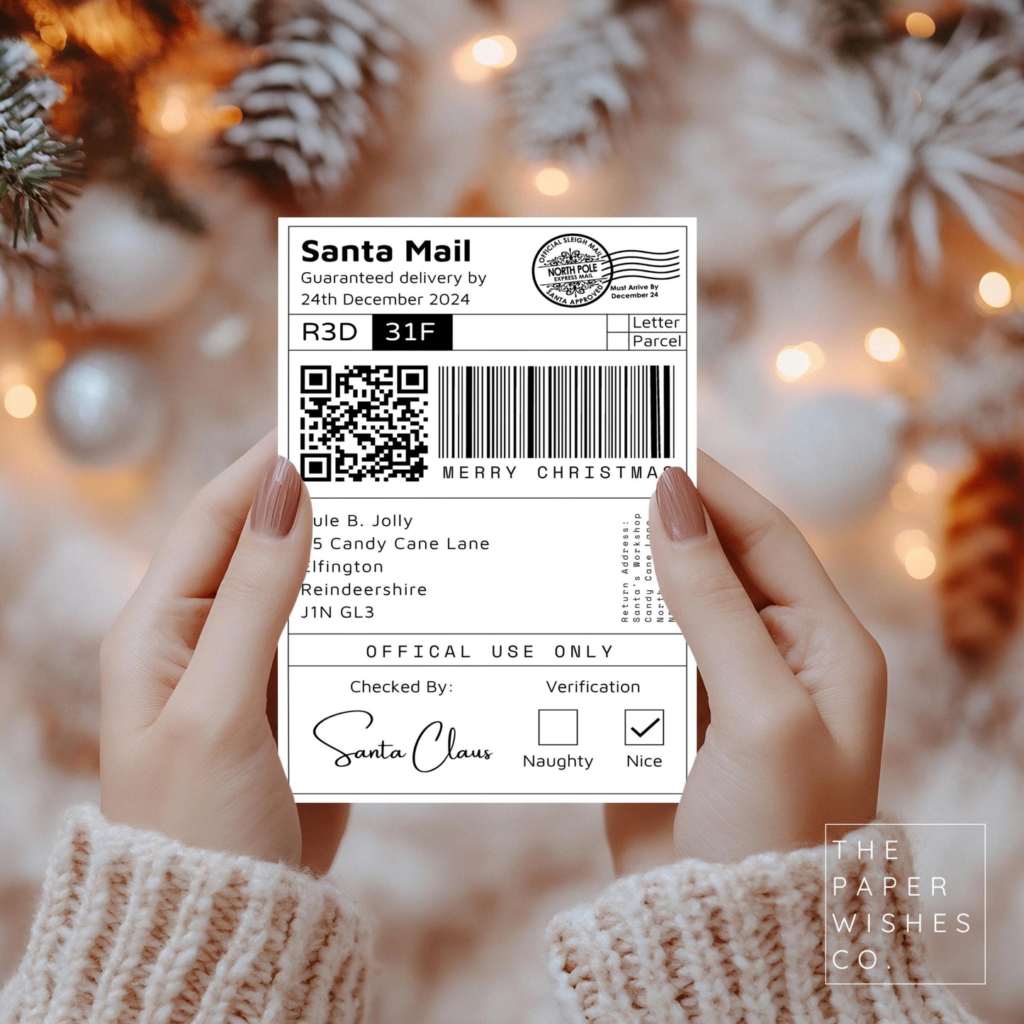 Personalised Santa Mail Delivery Label β QR Code to Santa Tracker β Custom Name & Address β 6x4 Christmas Label