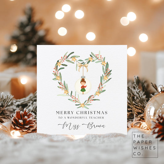 Personalised Teacher Christmas Card – Thank You Christmas Card for Teacher, Nursery or Teaching Assistant – Custom Name Xmas Card