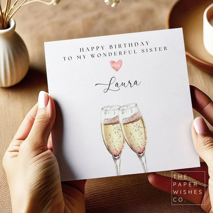 Personalised Champagne Birthday Card - Elegant and Sophisticated Design