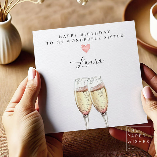 Personalised Champagne Birthday Card - Elegant and Sophisticated Design