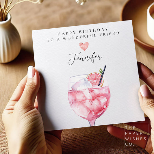 Personalised Pink Cocktail Birthday Card - For Mother, Sister, Friend or Aunt