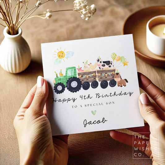 Personalised Green Tractor Birthday Card – Farm Animal Birthday