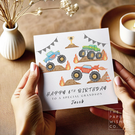 Personalised Monster Truck Birthday Card – Custom Racing Card for Kids