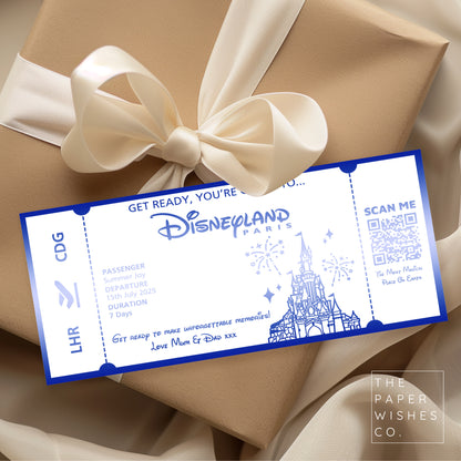 Personalised Disneyland Paris Ticket Gift Voucher with QR Code for Your Magical Holiday Reveal!