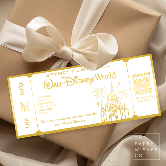 Personalised Walt Disney World Ticket Gift Voucher with QR Code for Your Magical Holiday Reveal!