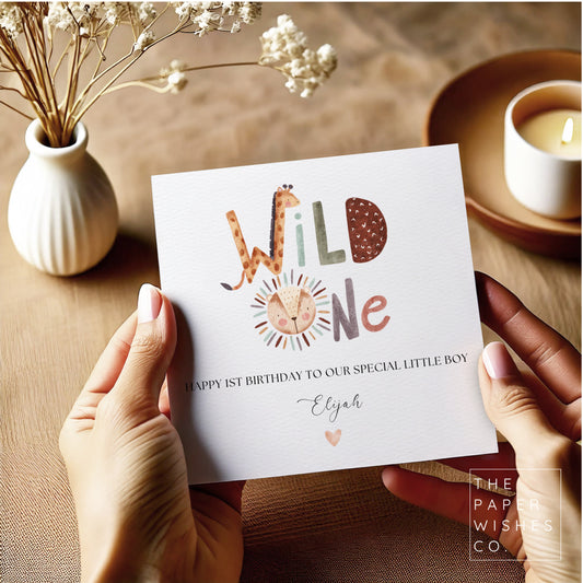 Personalised Wild One 1st Birthday Card - Safari Animal Theme