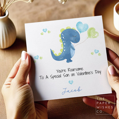 Personalised Dinosaur Valentine’s Day Card - Dinosaur Design for Son