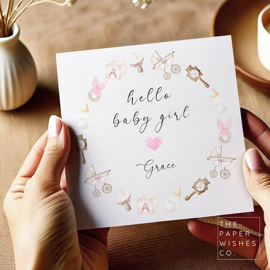 Personalised New Baby Girl Card - Cute Keepsake for Birth Announcement