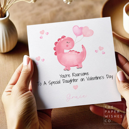 Personalised Dinosaur Valentine’s Day Card - Dinosaur Design for Daughter