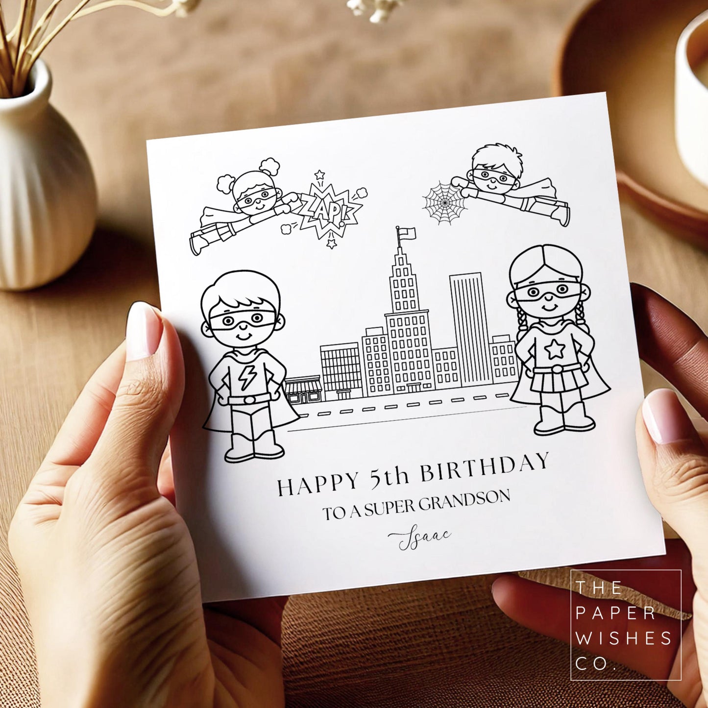 Personalised Superhero Colour-In Birthday Card for Kids - Fun Creative Gift
