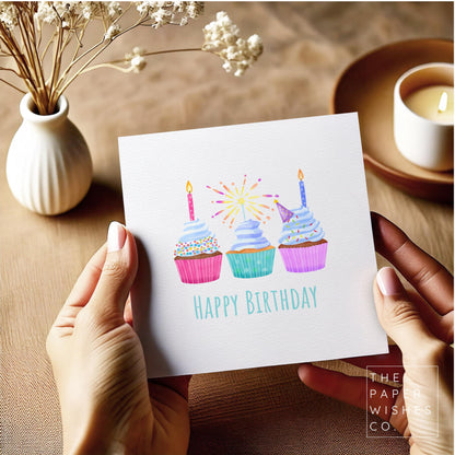 Fun Cupcake Birthday Card - Colourful Celebration Design for Any Age
