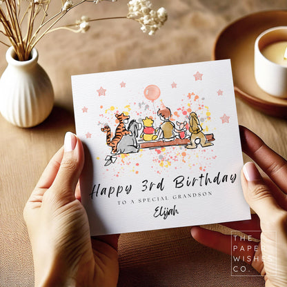 Personalised Storybook Friends Birthday Card – Classic Pooh-Inspired Card for Kids