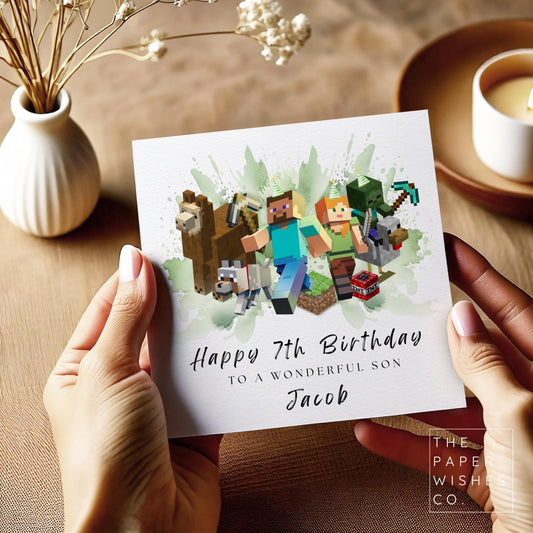 Personalised Pixel Gamer Birthday Card – Any Age & Name – Gamer Kids Card