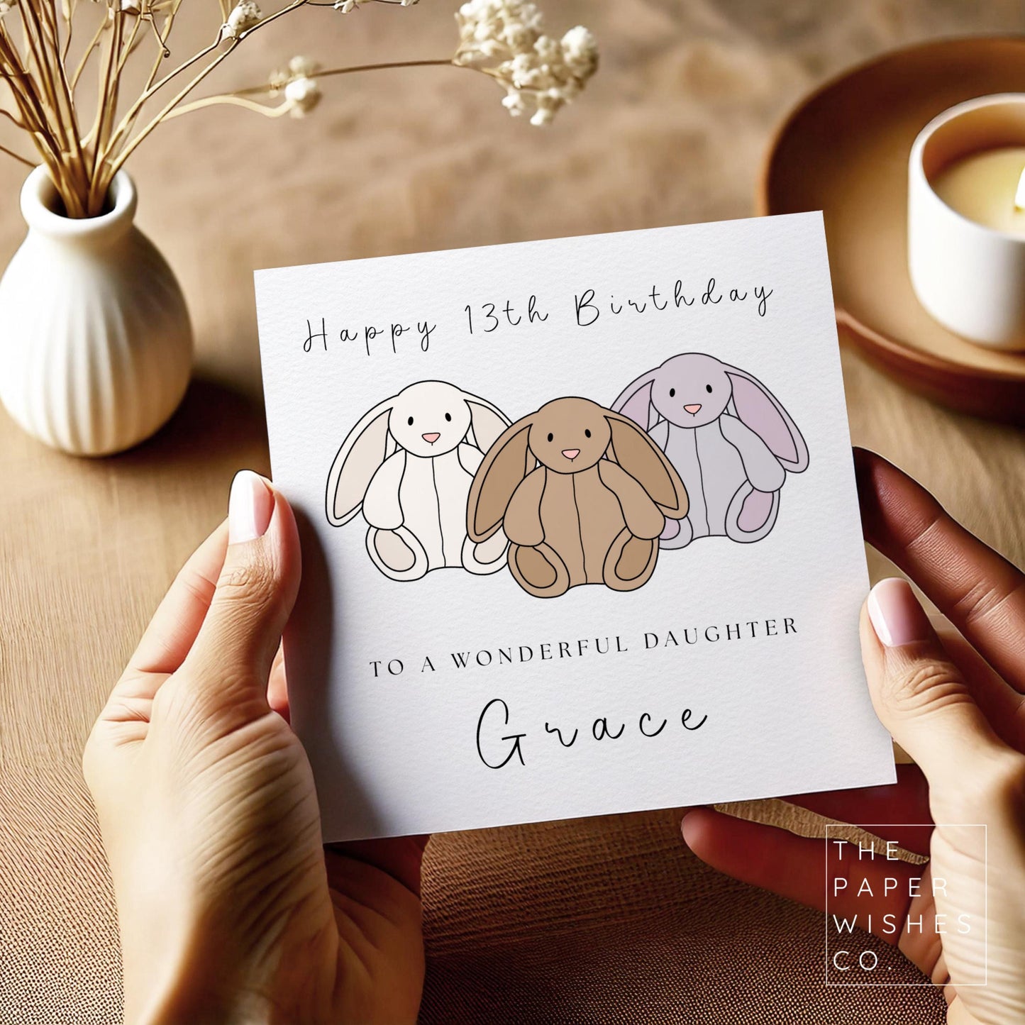 Personalised Jelly Bunny Birthday Card – Customisable Cute Rabbit Design – Birthday Card – Choose Your Bunny Colour