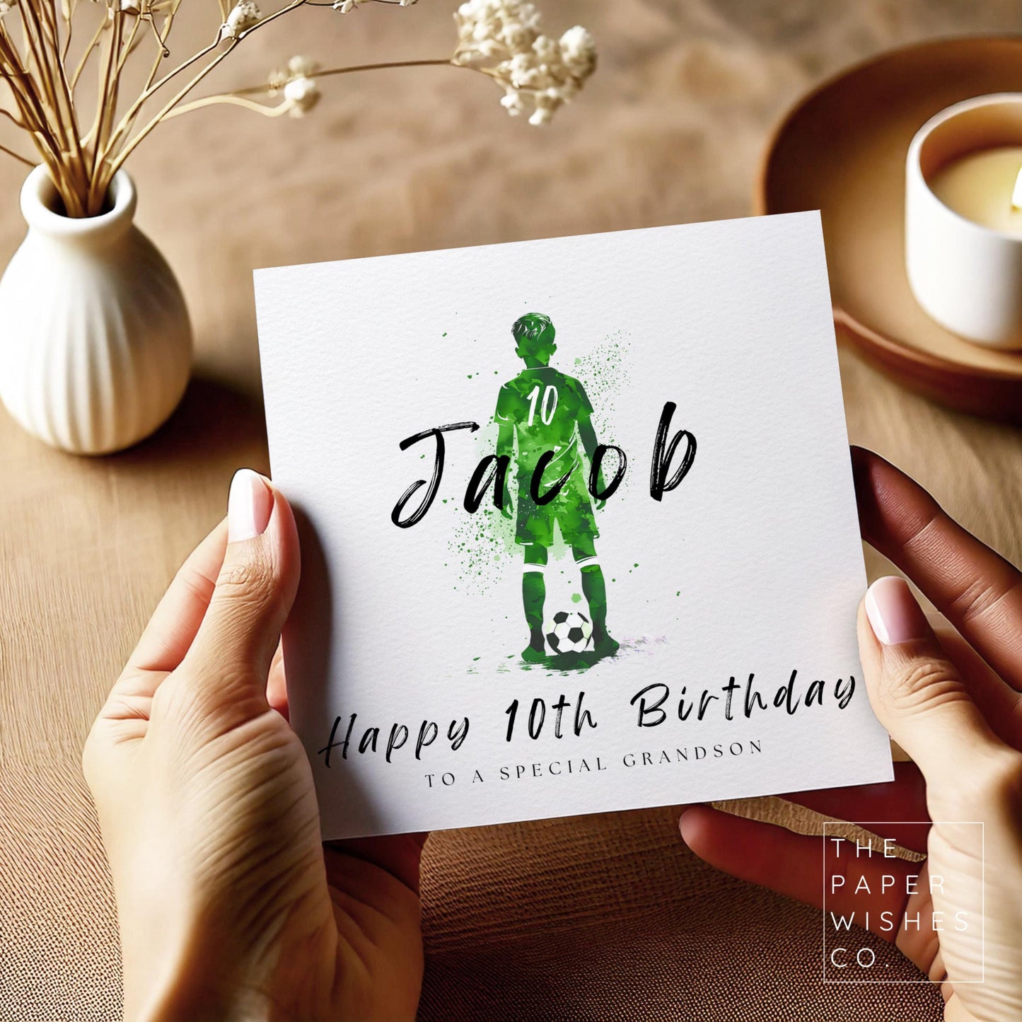 Personalised Football Birthday Card – Custom Name & Age – Watercolour Silhouette – 10 Colour Options – Soccer Fan Birthday Card