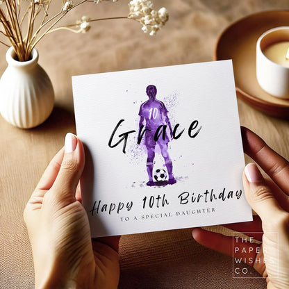 Personalised Football Birthday Card – Custom Name & Age – Watercolour Silhouette – 10 Colour Options – Soccer Fan Birthday Card