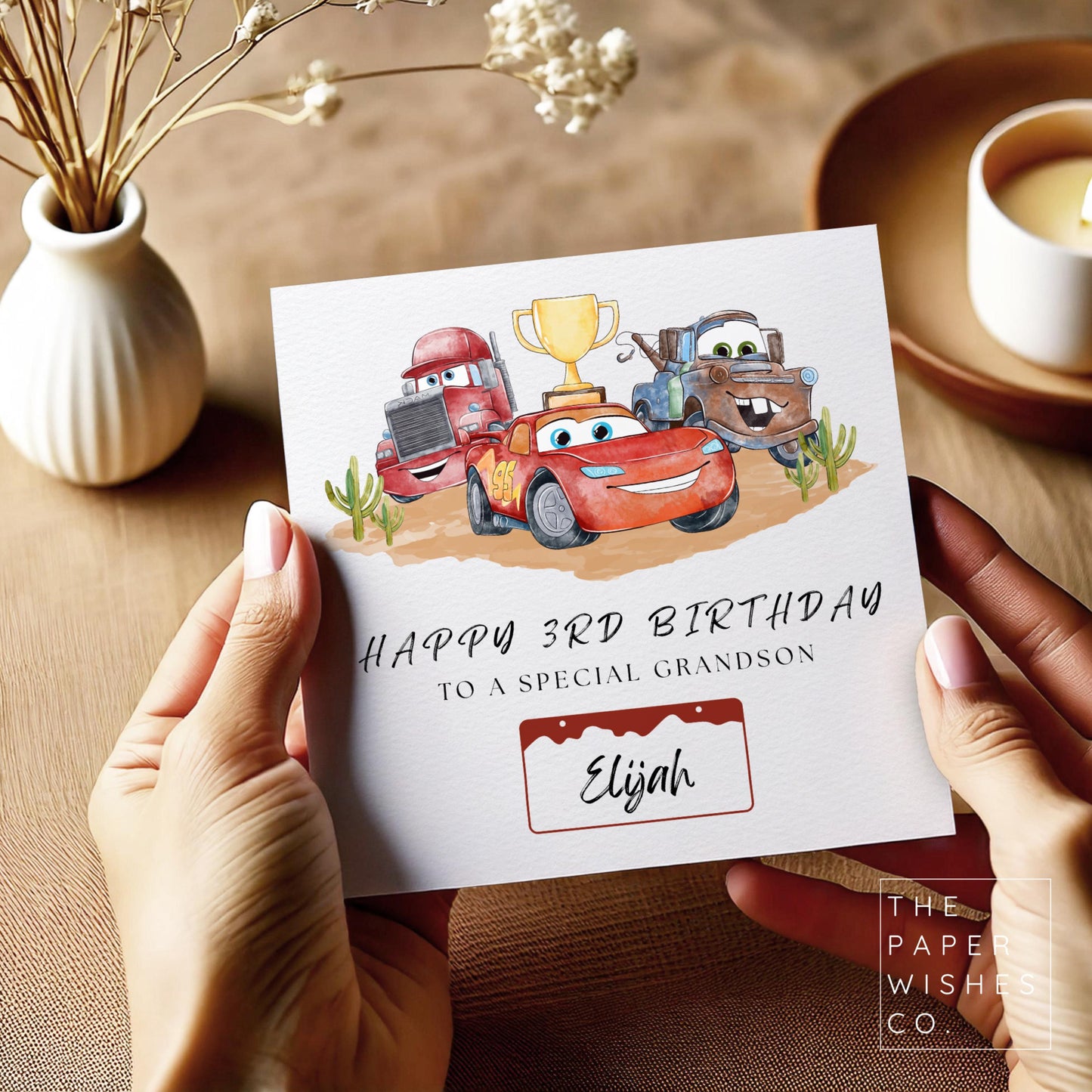 Personalised Racing Car Birthday Card – Custom Name & Age – Trophy Winner Kids Card – Fun Race Theme Birthday Card