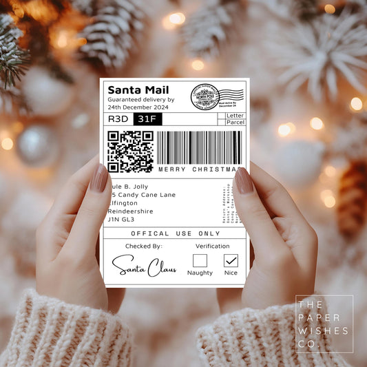 Personalised Santa Mail Delivery Label – QR Code to Santa Tracker – Custom Name & Address – 6x4 Christmas Label