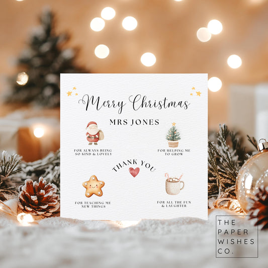 Personalised Teacher Christmas Card – Thank You Christmas Card for Teacher, Nursery or Teaching Assistant – Custom Name Xmas Card