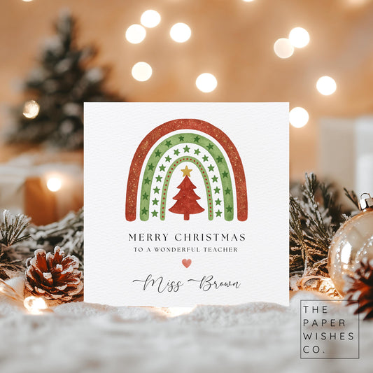 Personalised Teacher Christmas Card – Thank You Christmas Card for Teacher, Nursery or Teaching Assistant – Custom Name Xmas Card