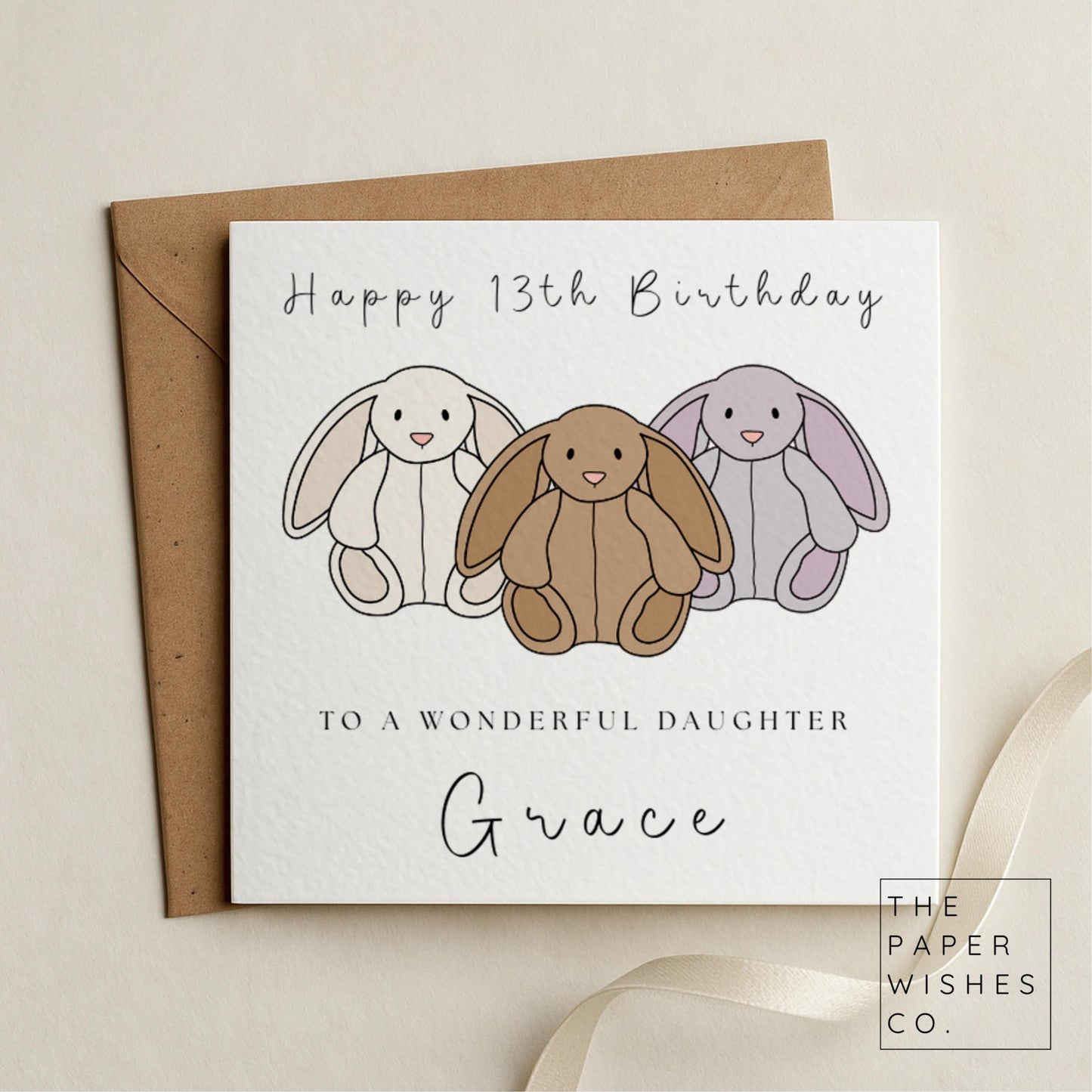 Personalised Jelly Bunny Birthday Card – Customisable Cute Rabbit Design – Birthday Card – Choose Your Bunny Colour