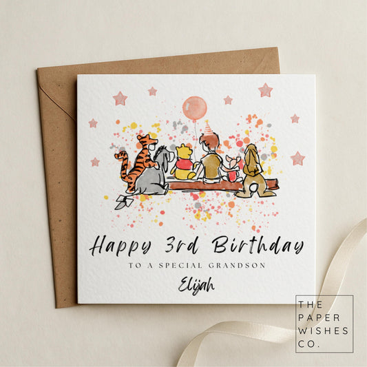 Personalised Storybook Friends Birthday Card – Classic Pooh-Inspired Card for Kids