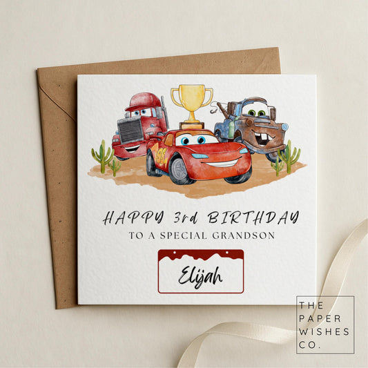 Personalised Racing Car Birthday Card – Custom Name & Age – Trophy Winner Kids Card – Fun Race Theme Birthday Card