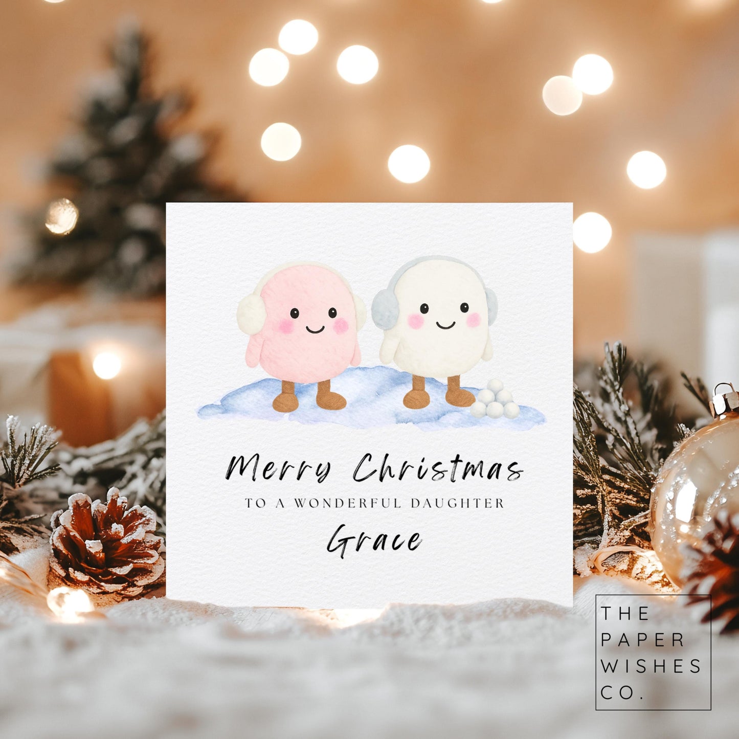 Personalised Cute Marshmallow Christmas Card | Adorable Winter Holiday Card | Kawaii Christmas Greeting Card | Sweet Festive Card for Kids