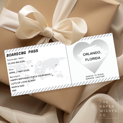 Personalised Holiday Boarding Pass, Scratch to Reveal Surprise Trip, Christmas Gift, Destination Reveal Card, Birthday or Travel Present