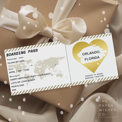 Personalised Holiday Boarding Pass, Scratch to Reveal Surprise Trip, Christmas Gift, Destination Reveal Card, Birthday or Travel Present