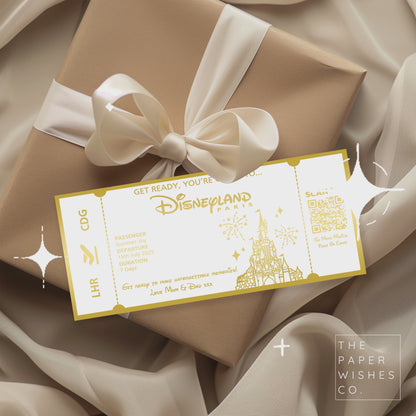 Personalised Disneyland Paris Ticket Gift Voucher with QR Code for Your Magical Holiday Reveal!