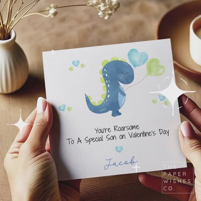 Personalised Dinosaur Valentine’s Day Card - Dinosaur Design for Son
