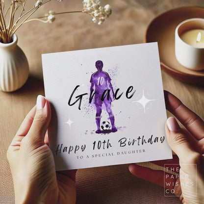 Personalised Football Birthday Card – Custom Name & Age – Watercolour Silhouette – 10 Colour Options – Soccer Fan Birthday Card