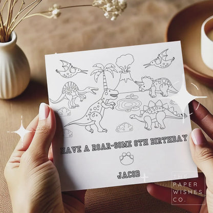 Personalised Dinosaur Colour-In Birthday Card for Kids - Fun and Creative Gift