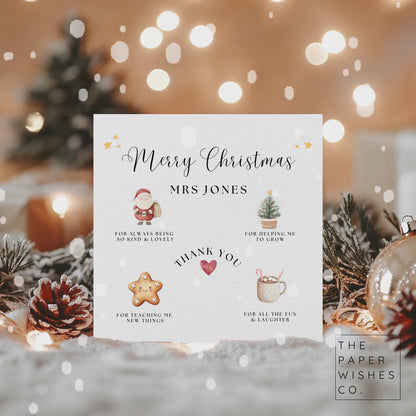Personalised Teacher Christmas Card – Thank You Christmas Card for Teacher, Nursery or Teaching Assistant – Custom Name Xmas Card