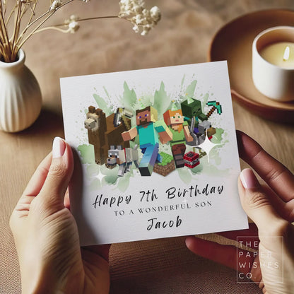 Personalised Pixel Gamer Birthday Card – Any Age & Name – Gamer Kids Card