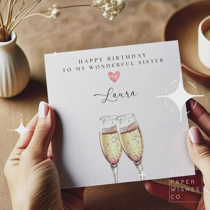 Personalised Champagne Birthday Card - Elegant and Sophisticated Design