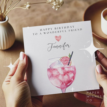 Personalised Pink Cocktail Birthday Card - For Mother, Sister, Friend or Aunt