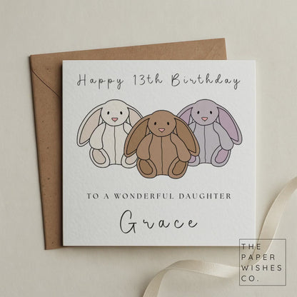 Personalised Jelly Bunny Birthday Card – Customisable Cute Rabbit Design – Birthday Card – Choose Your Bunny Colour