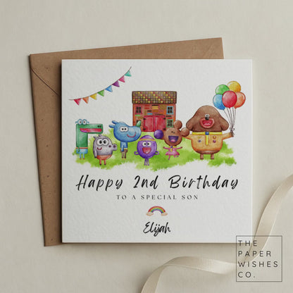 Personalised Hey Duggee Birthday Card – Custom Name Kids Card – Cute Animal Friends Party Scene – Colourful Toddler Birthday Card