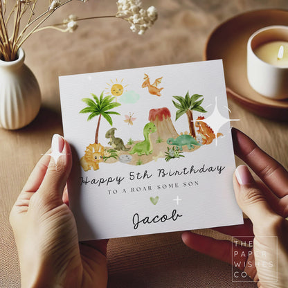 Personalised Dinosaur Birthday Card – Roarsome Volcano Birthday Card
