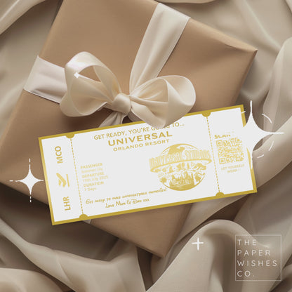 Personalised Universal Studio Orlando Ticket Gift Voucher with QR Code for Your Magical Holiday Reveal!