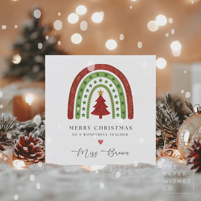 Personalised Teacher Christmas Card – Thank You Christmas Card for Teacher, Nursery or Teaching Assistant – Custom Name Xmas Card