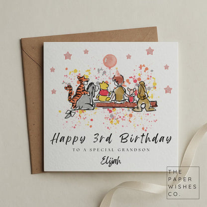 Personalised Storybook Friends Birthday Card – Classic Pooh-Inspired Card for Kids