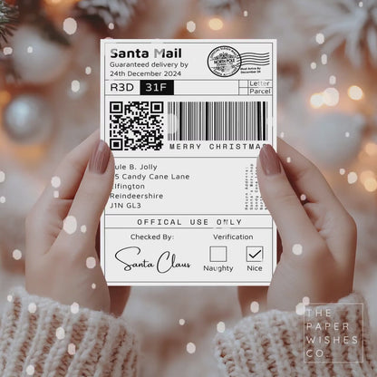 Personalised Santa Mail Delivery Label – QR Code to Santa Tracker – Custom Name & Address – 6x4 Christmas Label