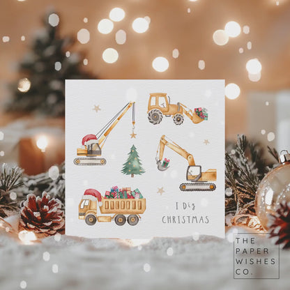 I Dig Christmas Card – Construction Themed Christmas Card – Cute Digger Holiday Card for Kids – Dump Truck Xmas Card – Christmas Card