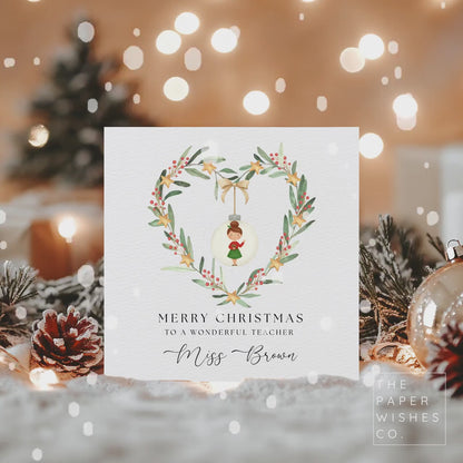 Personalised Teacher Christmas Card – Thank You Christmas Card for Teacher, Nursery or Teaching Assistant – Custom Name Xmas Card