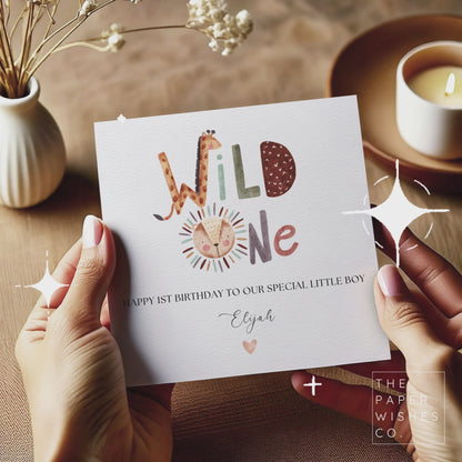 Personalised Wild One 1st Birthday Card - Safari Animal Theme