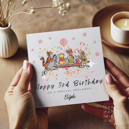 Personalised Storybook Friends Birthday Card – Classic Pooh-Inspired Card for Kids